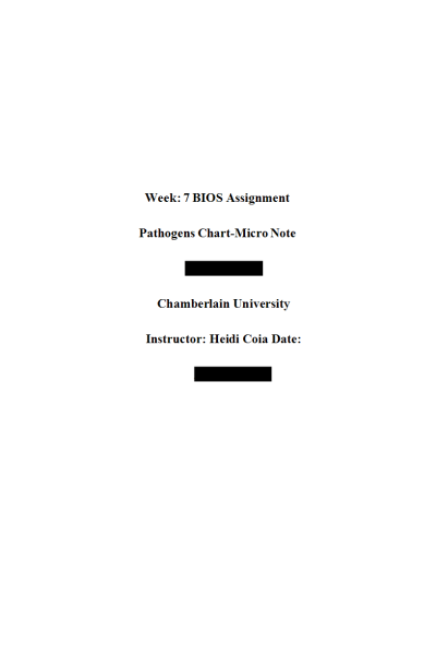 BIOS 242 Week 7 Assignment; Pathogens Chart-Micro Note