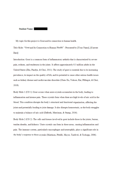 BIOS 251 Project Outline - Topic; Gout and its Connection to Human Health