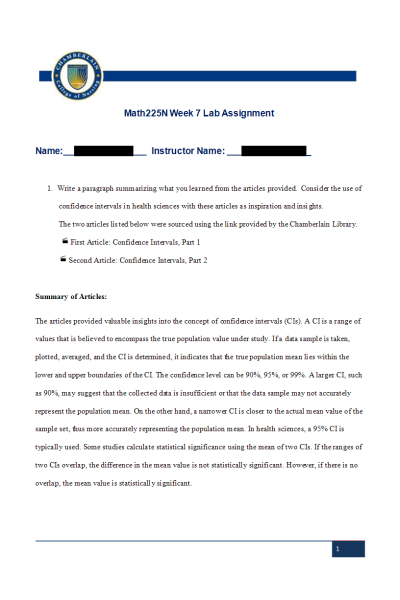 MATH 225N Week 7 Lab Assignment