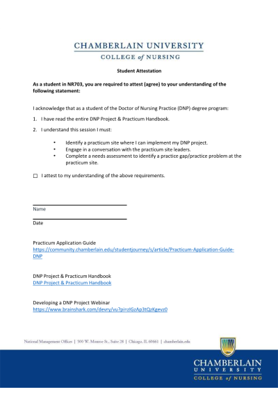 NR 703 Week 1 Student Attestation