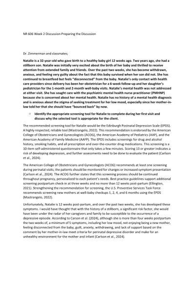 NR 606 Week 2 Discussion: Maternal Mental Health Disorders (MMHDs)