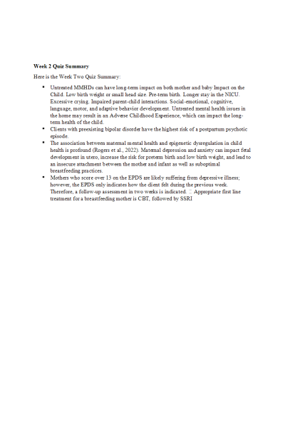 NR 606 Week 2 Quiz Summary