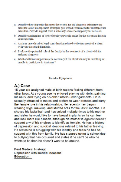 NR 606 Week 6 Case Study - Case; 15-year-old assigned male at birth