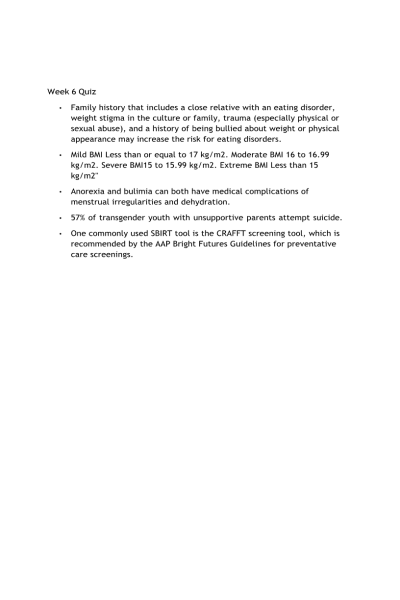 NR 606 Week 6 Quiz Summary