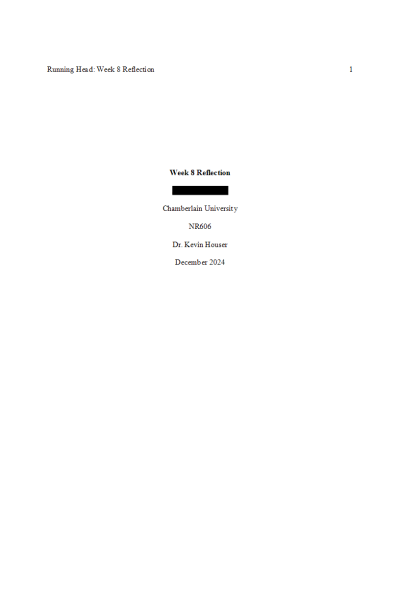 NR 606 Week 8 Reflection on Learning