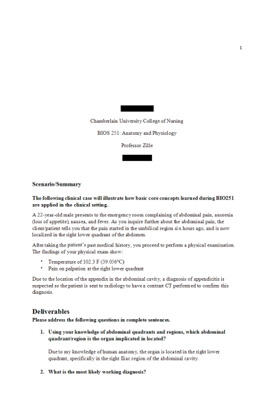 BIOS 251 Week 1 Assignment; Case Study