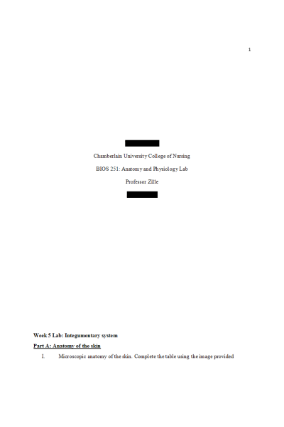 BIOS 251 Week 5 Online Lab - Integumentary System