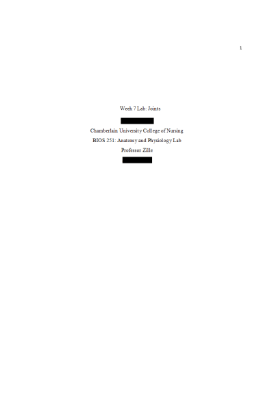 BIOS 251 Week 7 Online Labs 7; Joints