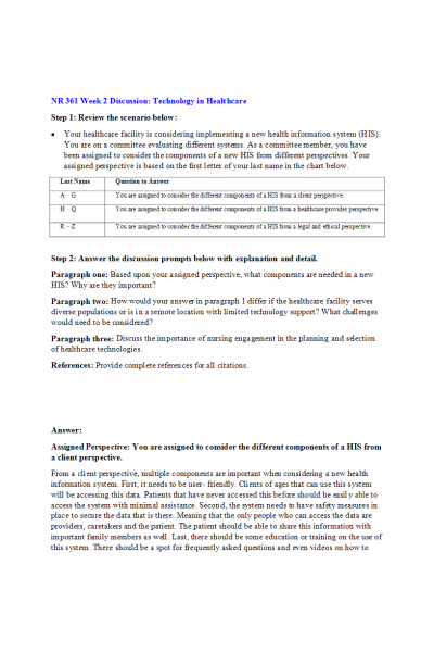 NR 361 Week 2 Discussion; Technology in Healthcare