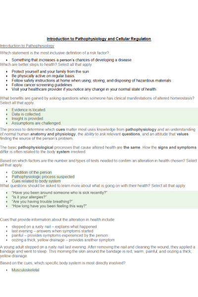 NR 283 Week 1 eDapt; Introduction to Pathophysiology  and Cellular Regulation - 26 points
