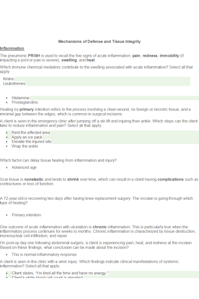NR 283 Week 2 eDapt; Mechanisms of Defense and Tissue  Integrity - 30 points