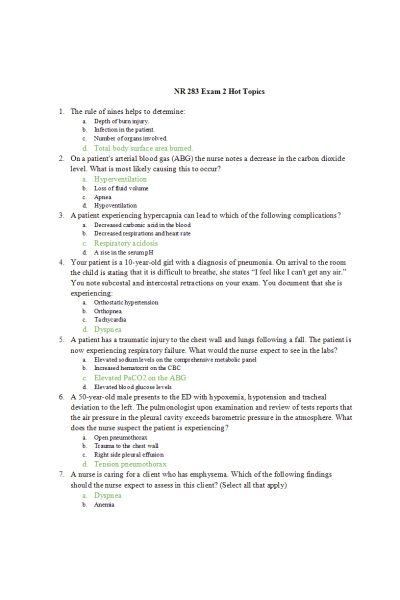 NR 283 Week 5 Exam 2 - Hot Topics