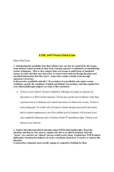 ETHC 445N Week 8 Final Exam