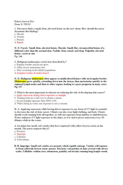 NR 283 Week 5 Exam II (Kahoot answer Key)