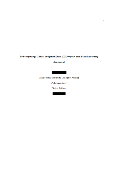 NR 283 Week 7 Pathophysiology Clinical Judgment Exam (CJE) Open Check Exam Relearning Assignment