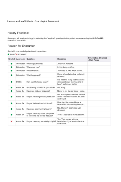 iHuman Jessica A Walbertz - Neurological Assessment