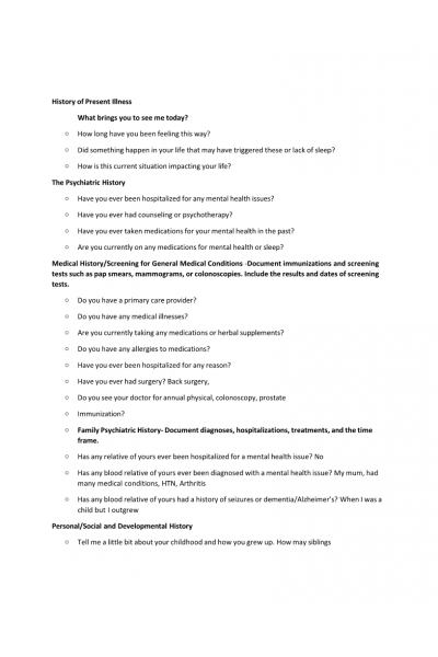 NR 548 Week 4 History of Present illness - Interview Questions