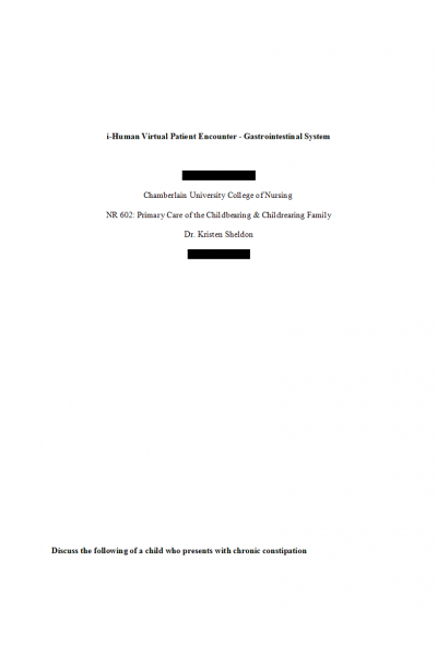 NR 602 Week 5 i-Human Virtual Patient Encounter - Gastrointestinal System (Part 2)