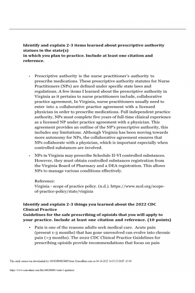 NR 667 Week 1 State-Specific Prescribing Laws and Regulations Quiz