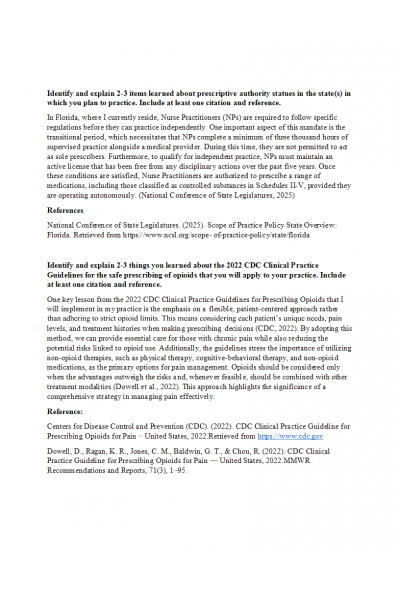 NR 667 Week 1 State-Specific Prescribing Laws and Regulations Quiz
