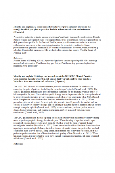 NR 667 Week 1 State-Specific Prescribing Laws and Regulations Quiz
