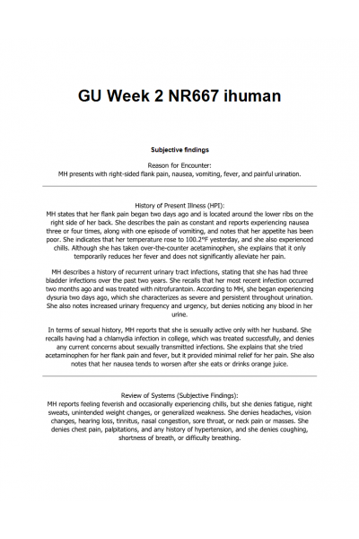 NR 667 Week 2 iHuman Case (GU)