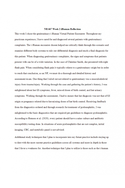 NR 667 Week 2 iHuman Reflection (GU)