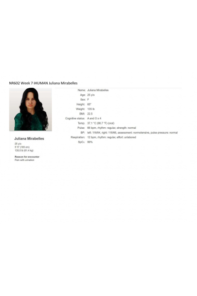 NR 602 Week 7 iHuman Virtual Patient Encounter - Juliana Mirabelles (GU)