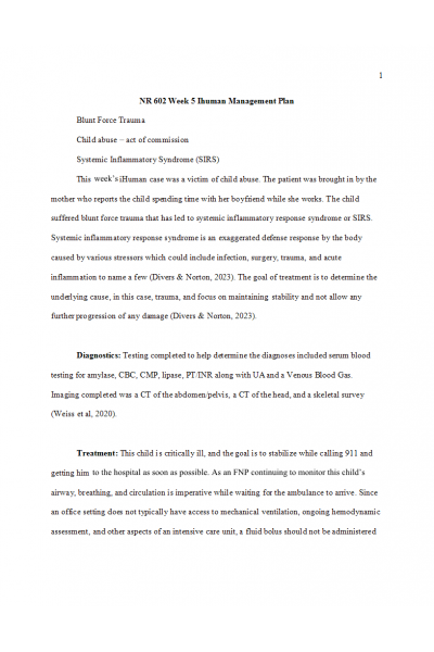 NR 602 Week 5 iHuman Virtual Patient Encounter - Tommy Acker (Management Plan)