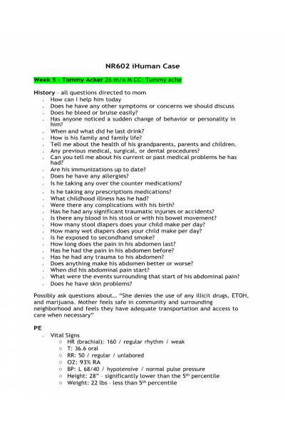 NR 602 Week 5 iHuman Virtual Patient Encounter - Tommy Acker