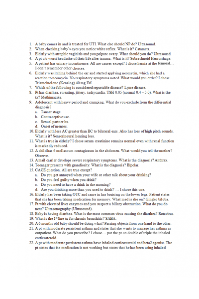 xNR 667 AANP Questions
