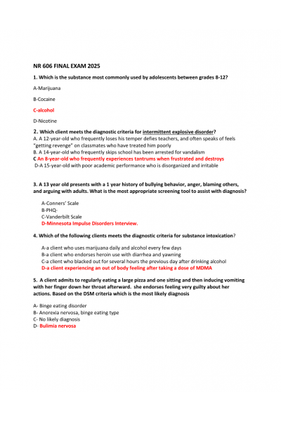 NR 606 Week 8 Final Exam