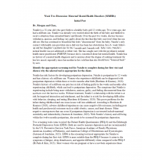 NR 606 Week 2 Discussion; Maternal Mental Health Disorders (MMHDs)